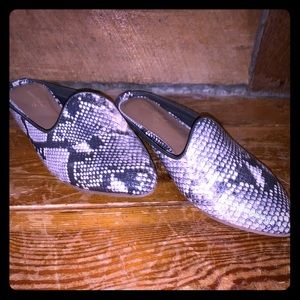 Snake print mules!